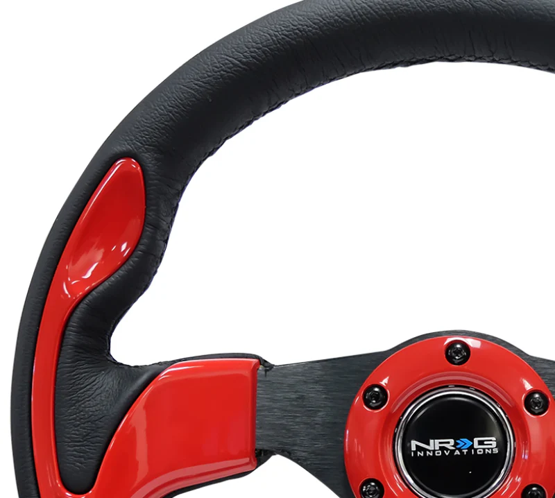 NRG Reinforced Steering Wheel (320mm) Blk w/Red Trim & 5mm 3-Spoke - Image 2