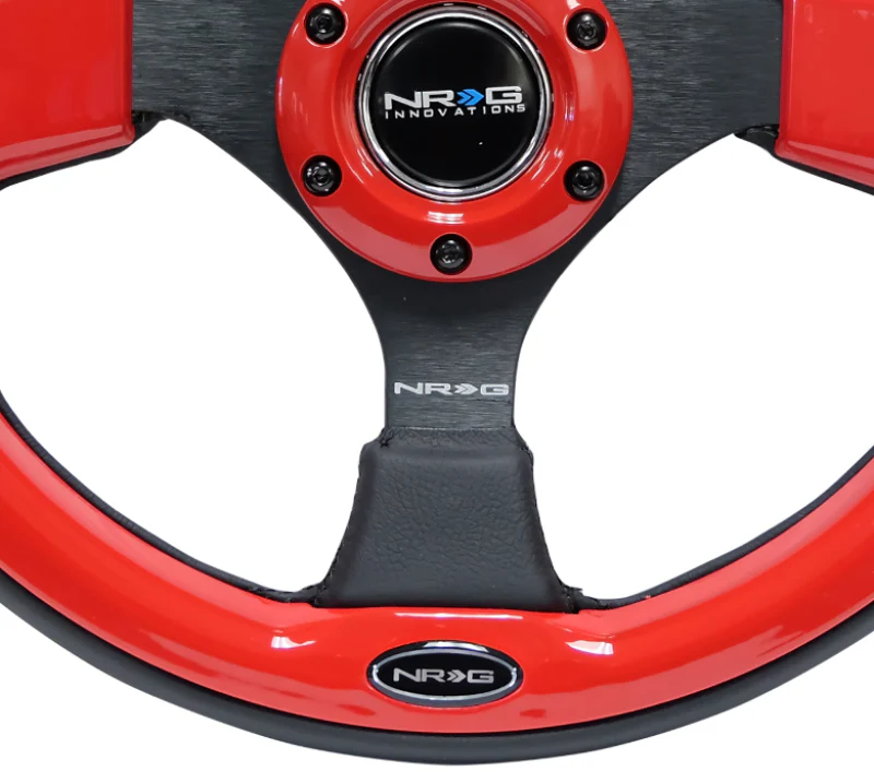 NRG Reinforced Steering Wheel (320mm) Blk w/Red Trim & 5mm 3-Spoke - Image 3