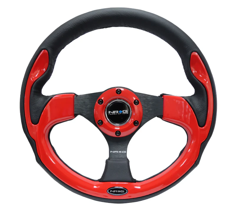 NRG Reinforced Steering Wheel (320mm) Blk w/Red Trim & 5mm 3-Spoke - Image 4