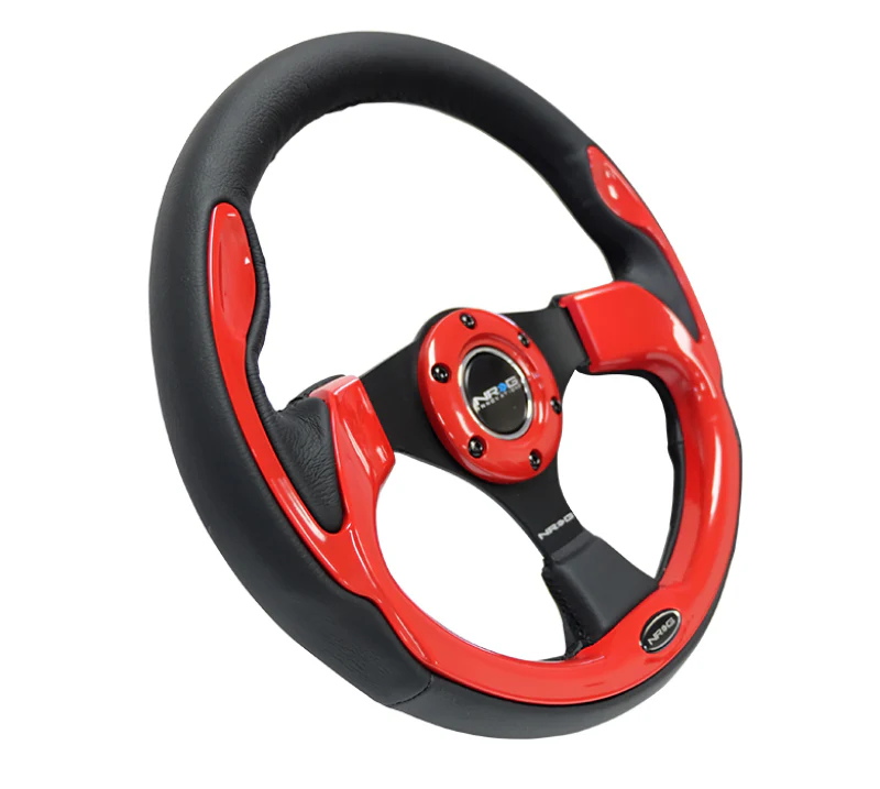 NRG Reinforced Steering Wheel (320mm) Blk w/Red Trim & 5mm 3-Spoke - Image 8