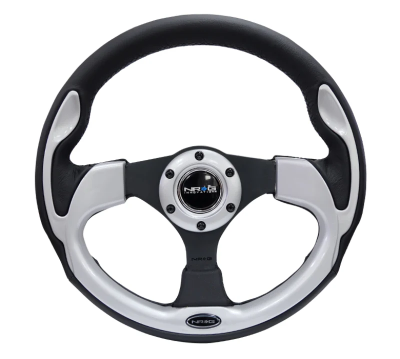 NRG Reinforced Steering Wheel (320mm) Blk w/Silver Trim & 5mm 3-Spoke - Image 4