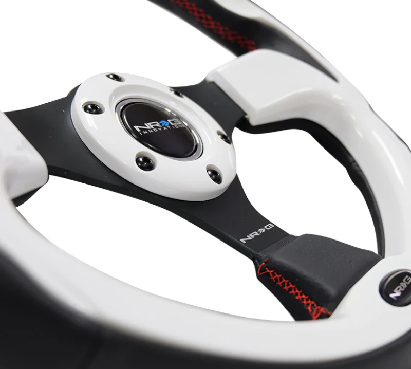 NRG Reinforced Steering Wheel (320mm) Blk w/White Trim & 4mm 3-Spoke - Image 10
