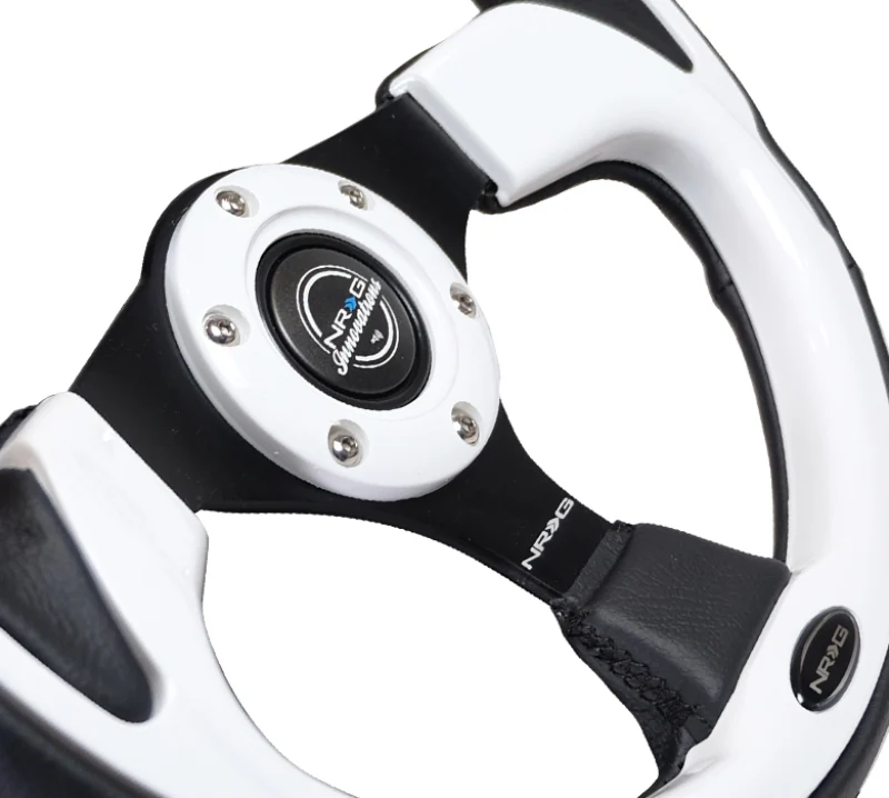 NRG Reinforced Steering Wheel (320mm) Blk w/White Trim & 4mm 3-Spoke - Image 11