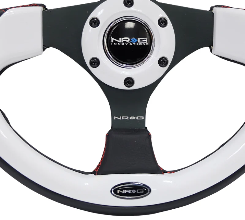NRG Reinforced Steering Wheel (320mm) Blk w/White Trim & 4mm 3-Spoke - Image 12