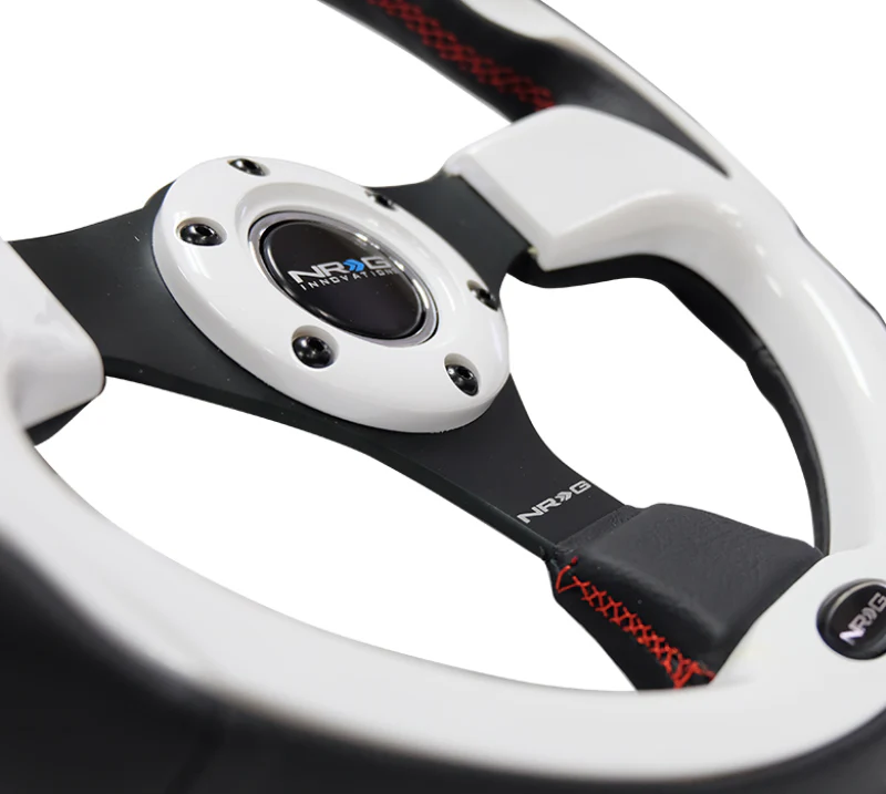 NRG Reinforced Steering Wheel (320mm) Blk w/White Trim & 4mm 3-Spoke - Image 13