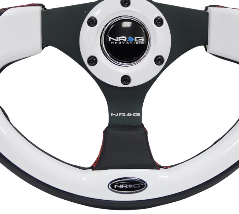 NRG Reinforced Steering Wheel (320mm) Blk w/White Trim & 4mm 3-Spoke - Image 2
