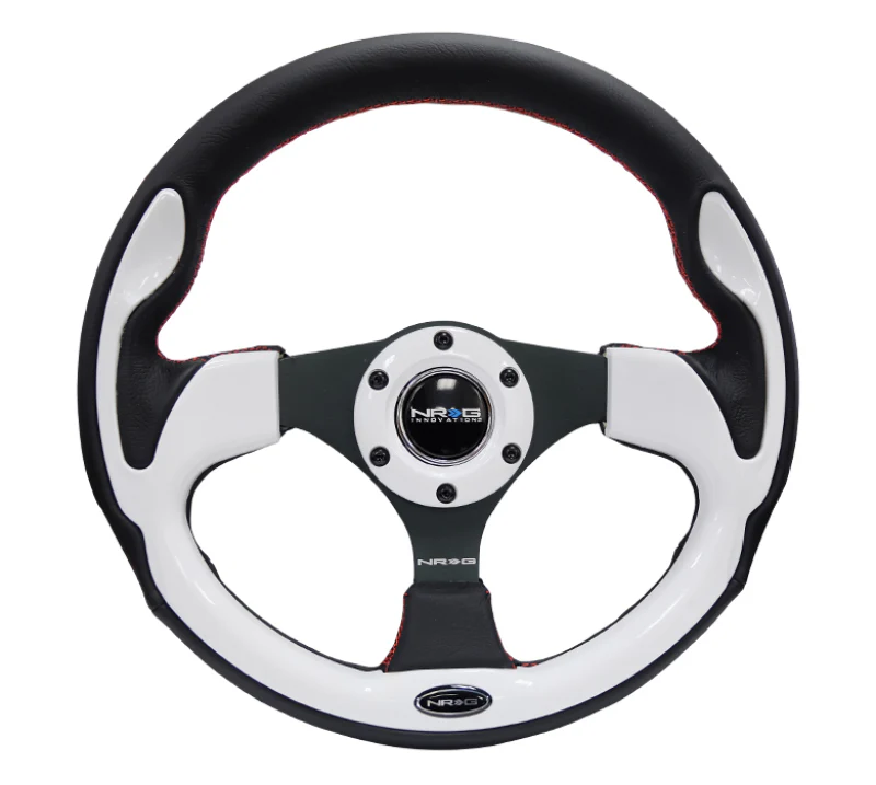 NRG Reinforced Steering Wheel (320mm) Blk w/White Trim & 4mm 3-Spoke - Image 3