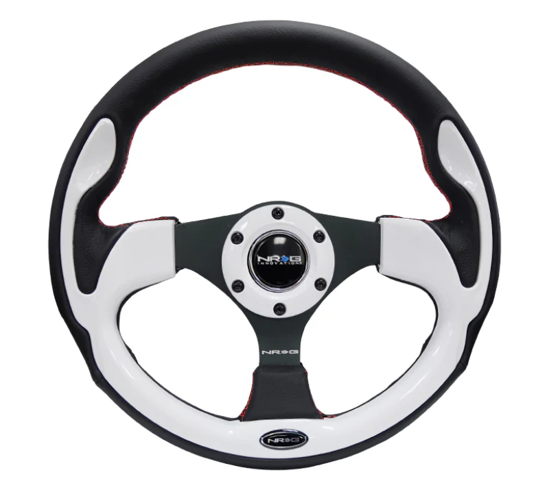 NRG Reinforced Steering Wheel (320mm) Blk w/White Trim & 4mm 3-Spoke - Image 4