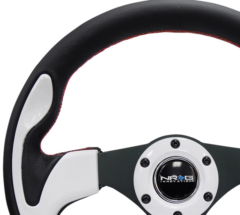 NRG Reinforced Steering Wheel (320mm) Blk w/White Trim & 4mm 3-Spoke - Image 5