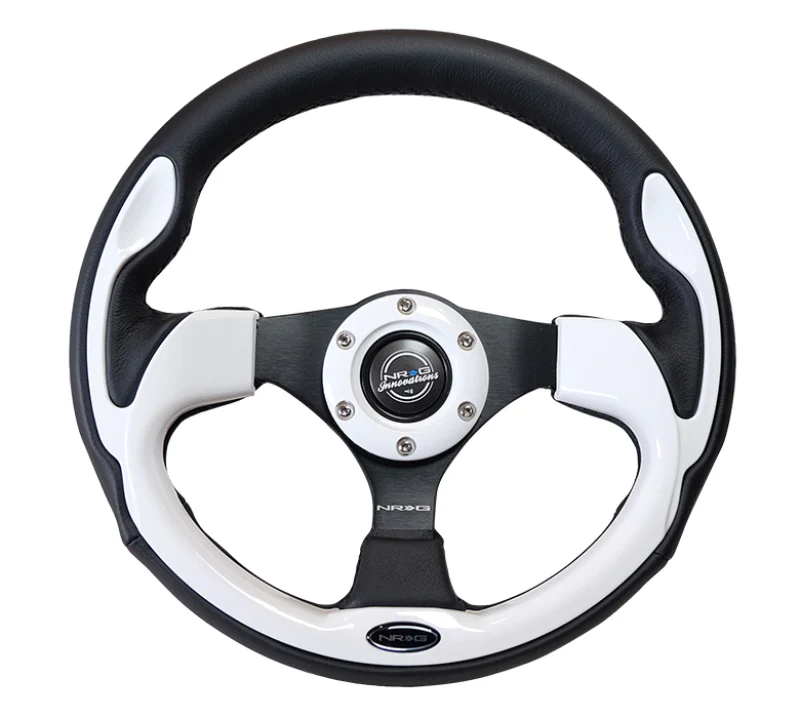 NRG Reinforced Steering Wheel (320mm) Blk w/White Trim & 4mm 3-Spoke - Image 6