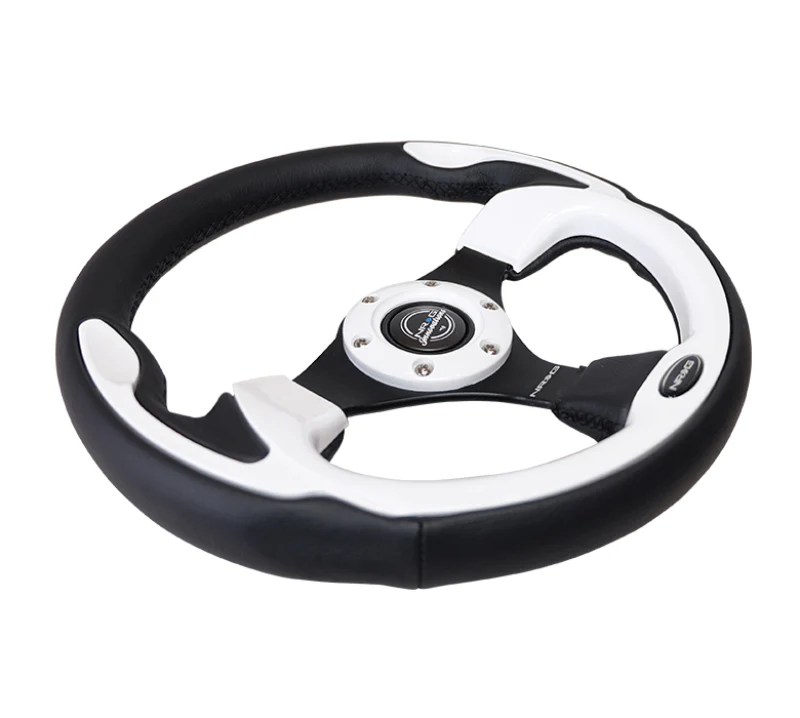 NRG Reinforced Steering Wheel (320mm) Blk w/White Trim & 4mm 3-Spoke - Image 7