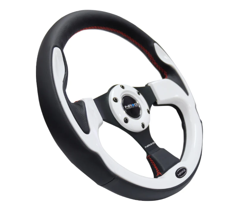 NRG Reinforced Steering Wheel (320mm) Blk w/White Trim & 4mm 3-Spoke - Image 8