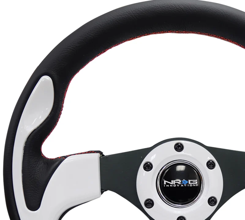 NRG Reinforced Steering Wheel (320mm) Blk w/White Trim & 4mm 3-Spoke - Image 9