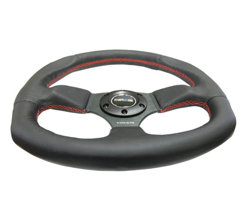 NRG Reinforced Steering Wheel (320mm Horizontal / 330mm Vertical) Leather w/Red Stitching - Image 2
