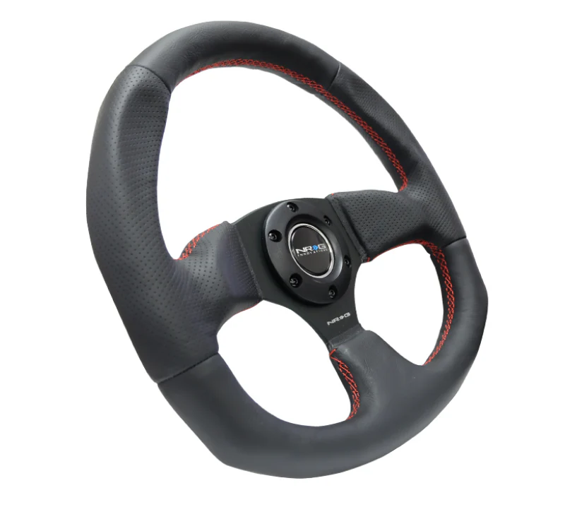 NRG Reinforced Steering Wheel (320mm Horizontal / 330mm Vertical) Leather w/Red Stitching - Image 4