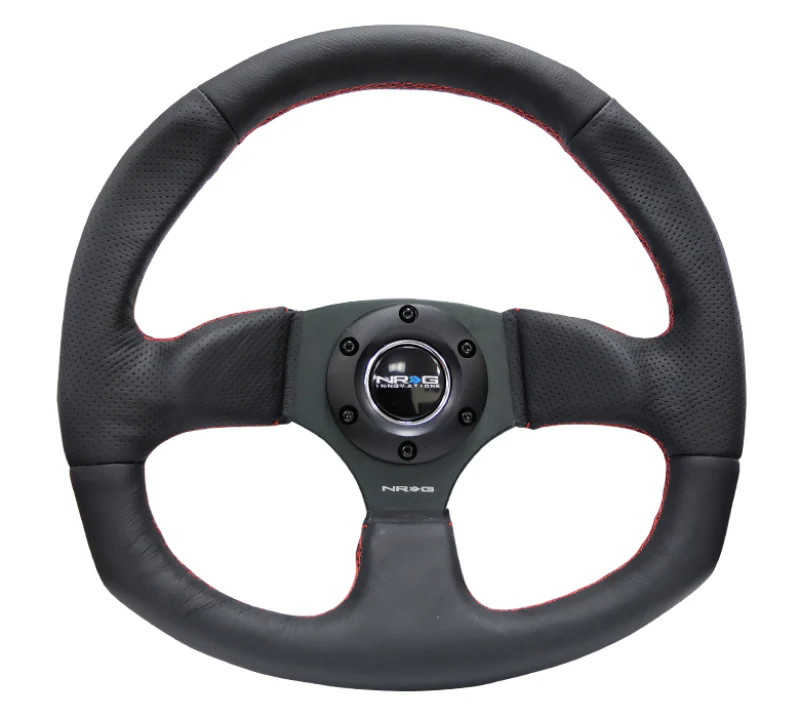 NRG Reinforced Steering Wheel (320mm Horizontal / 330mm Vertical) Leather w/Red Stitching - Image 6