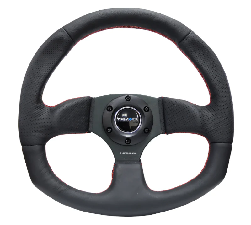 NRG Reinforced Steering Wheel (320mm Horizontal / 330mm Vertical) Leather w/Red Stitching - Image 7