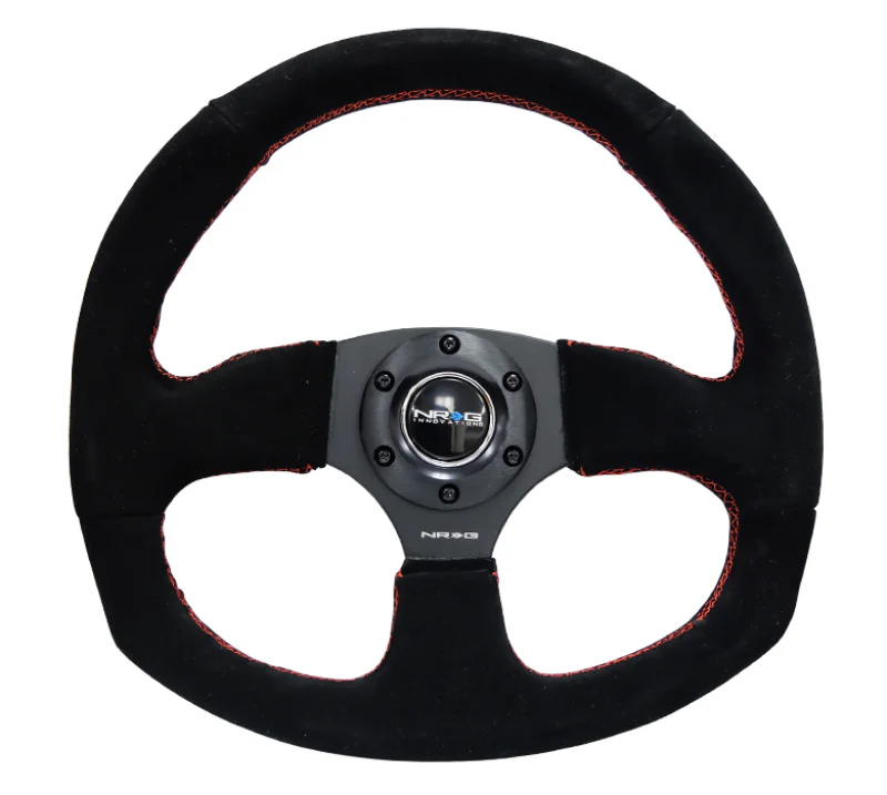NRG Reinforced Steering Wheel (320mm Horizontal / 330mm Vertical) Suede w/Red Stitch - Image 2
