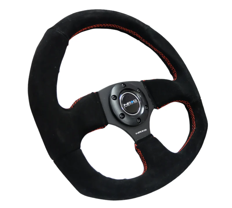 NRG Reinforced Steering Wheel (320mm Horizontal / 330mm Vertical) Suede w/Red Stitch - Image 3