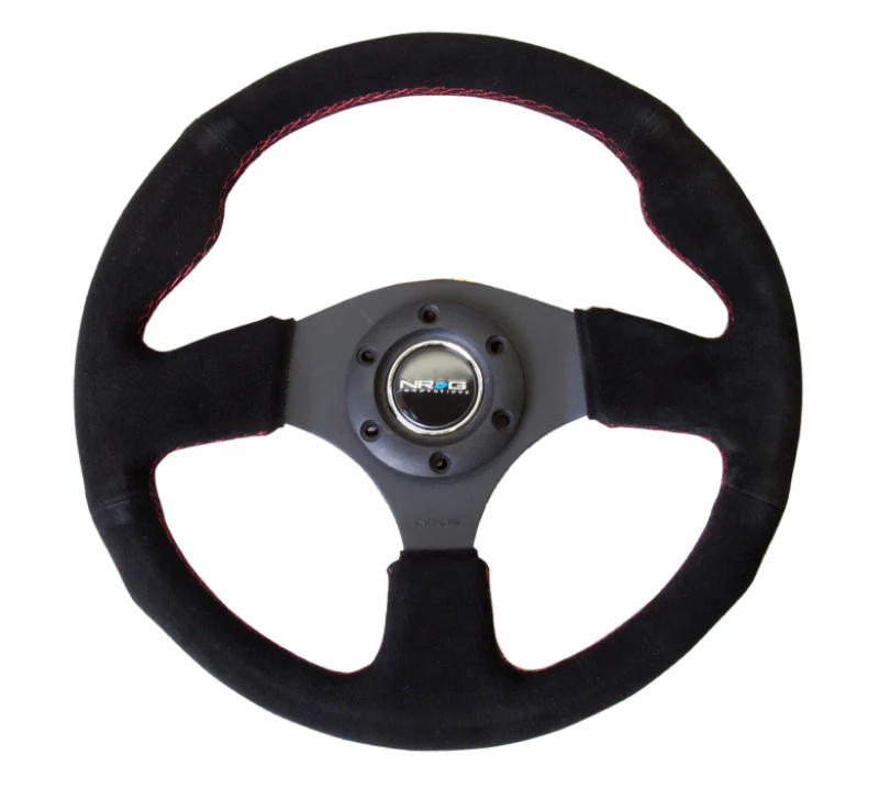 NRG Reinforced Steering Wheel (320mm) Suede w/Red Stitch - Image 2