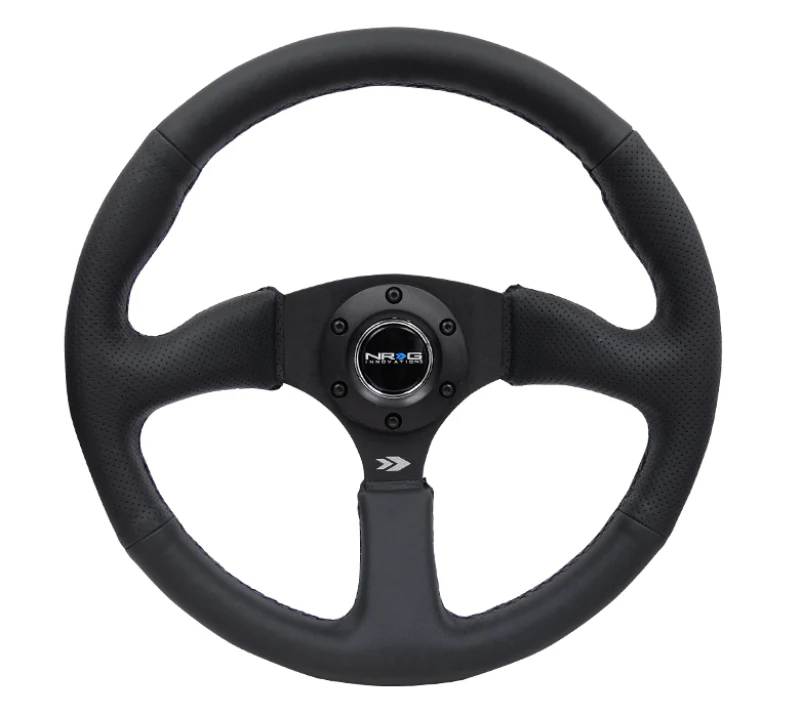 NRG Reinforced Steering Wheel (350mm / 2.5in. Deep) Blk Leather Comfort Grip w/5mm Matte Blk Spokes - Image 2