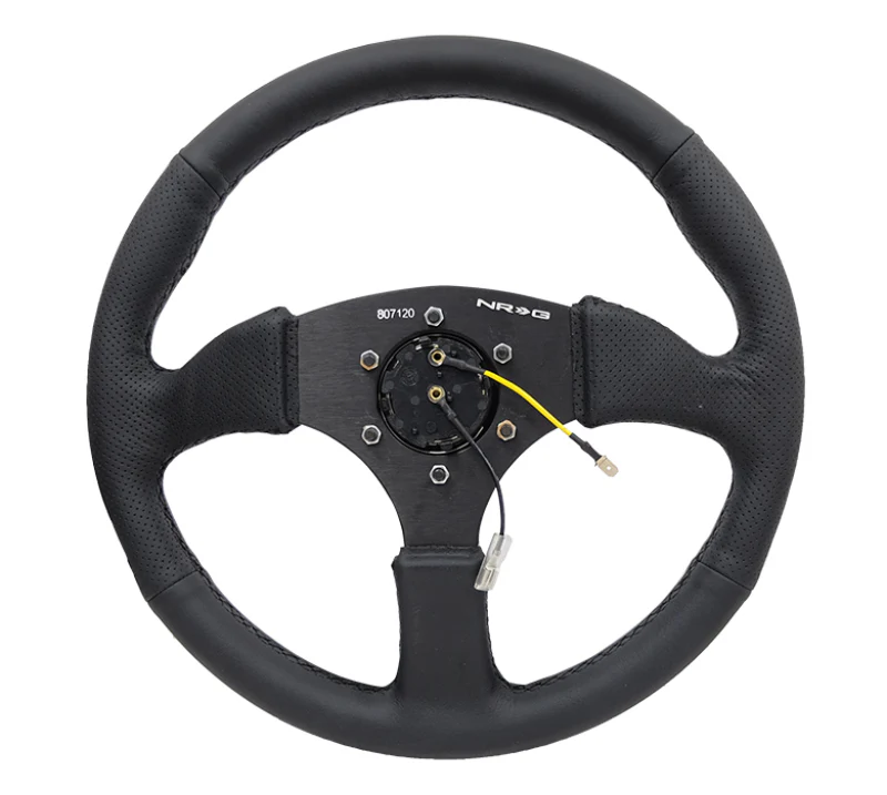 NRG Reinforced Steering Wheel (350mm / 2.5in. Deep) Blk Leather Comfort Grip w/5mm Matte Blk Spokes - Image 3