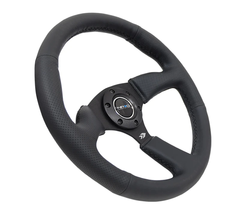 NRG Reinforced Steering Wheel (350mm / 2.5in. Deep) Blk Leather Comfort Grip w/5mm Matte Blk Spokes - Image 4