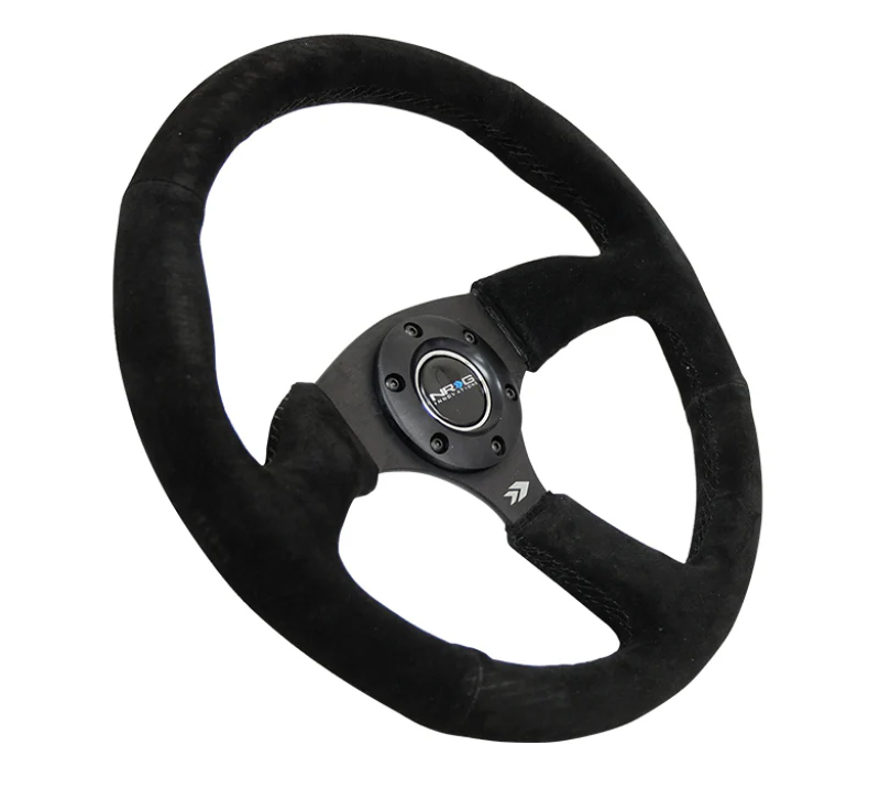 NRG Reinforced Steering Wheel (350mm / 2.5in. Deep) Blk Suede Comfort Grip w/5mm Matte Blk Spokes - Image 2