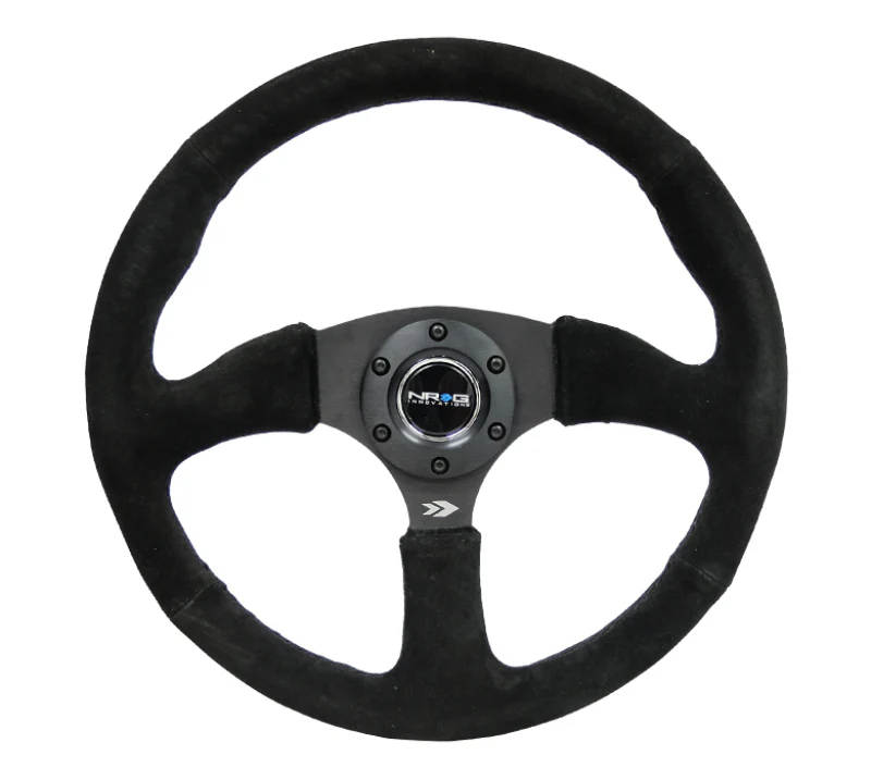NRG Reinforced Steering Wheel (350mm / 2.5in. Deep) Blk Suede Comfort Grip w/5mm Matte Blk Spokes - Image 3