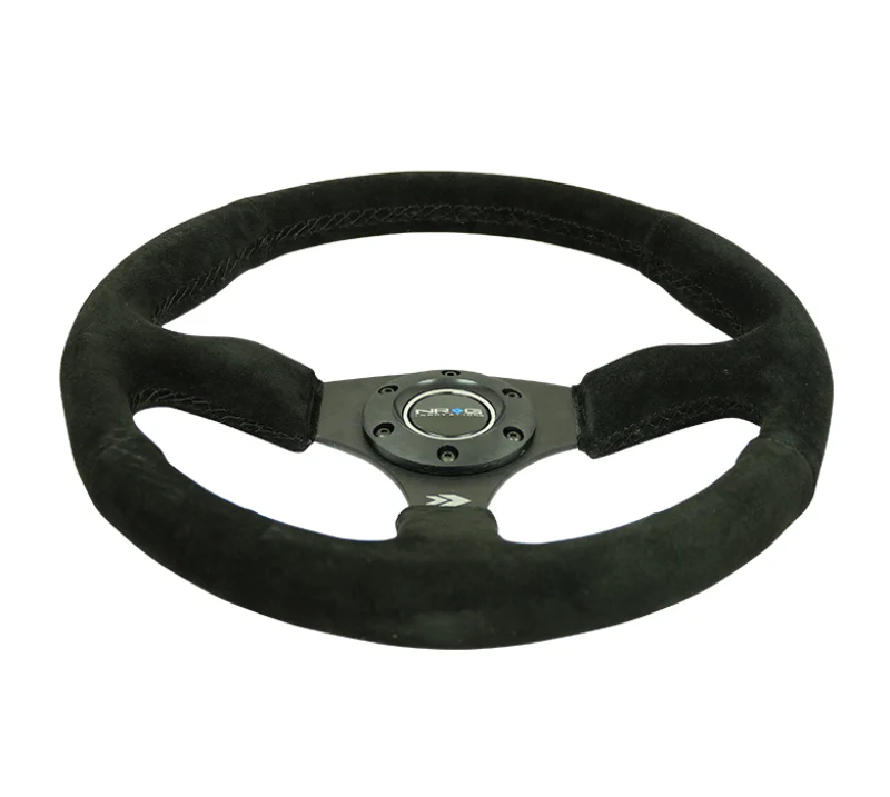 NRG Reinforced Steering Wheel (350mm / 2.5in. Deep) Blk Suede Comfort Grip w/5mm Matte Blk Spokes - Image 4