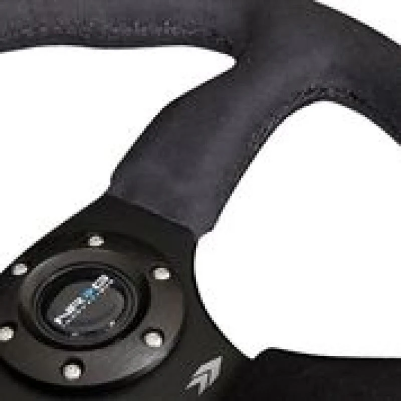 NRG Reinforced Steering Wheel (350mm / 2.5in. Deep)Blk Alcantara Comfort Grip w/4mm Matte Blk Spokes - Image 4