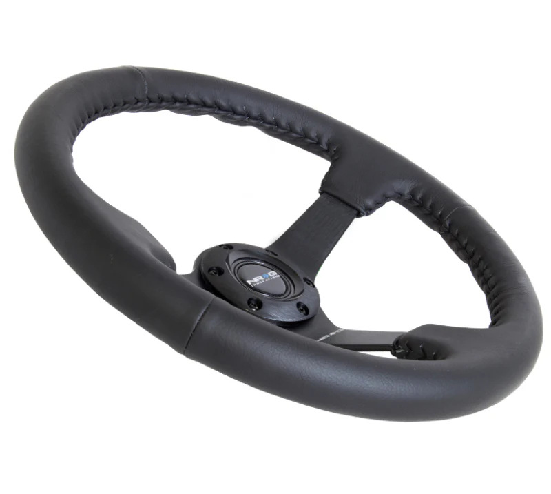NRG Reinforced Steering Wheel (350mm / 3in. Deep) Bk Leather w/Bk BBall Stitch (Odi Bakchis Edition) - Image 2