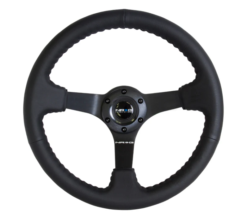 NRG Reinforced Steering Wheel (350mm / 3in. Deep) Bk Leather w/Bk BBall Stitch (Odi Bakchis Edition) - Image 3
