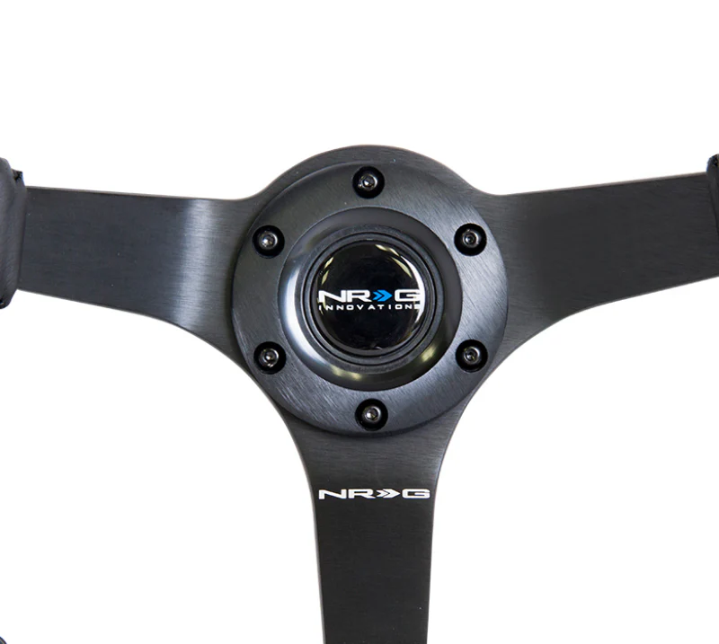 NRG Reinforced Steering Wheel (350mm / 3in. Deep) Bk Leather w/Bk BBall Stitch (Odi Bakchis Edition) - Image 4