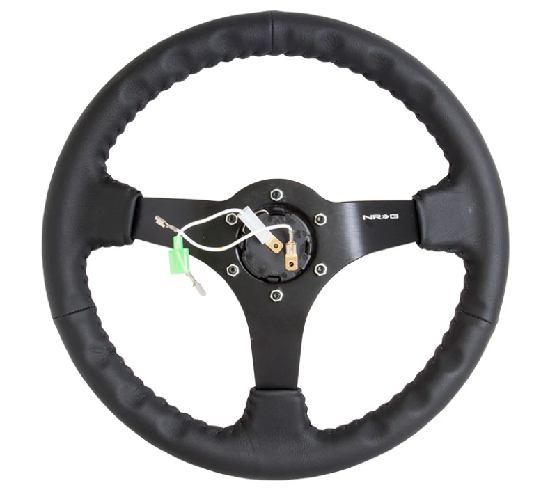 NRG Reinforced Steering Wheel (350mm / 3in. Deep) Bk Leather w/Bk BBall Stitch (Odi Bakchis Edition) - Image 5