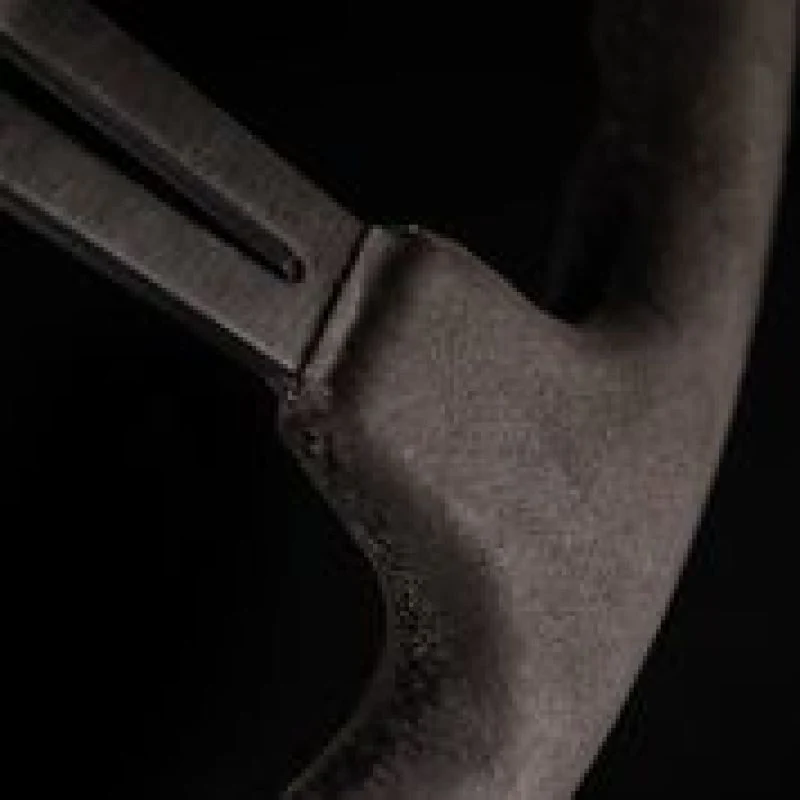 NRG Reinforced Steering Wheel (350mm / 3in. Deep) Black Leather w/ Alcantara Stitching - Image 2