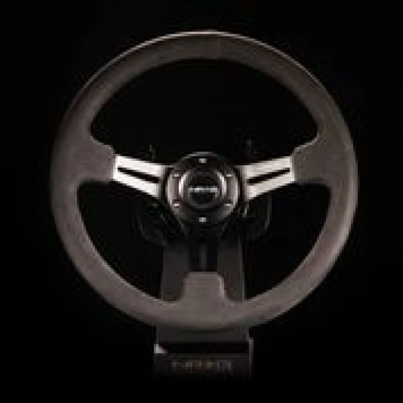 NRG Reinforced Steering Wheel (350mm / 3in. Deep) Black Leather w/ Alcantara Stitching - Image 3