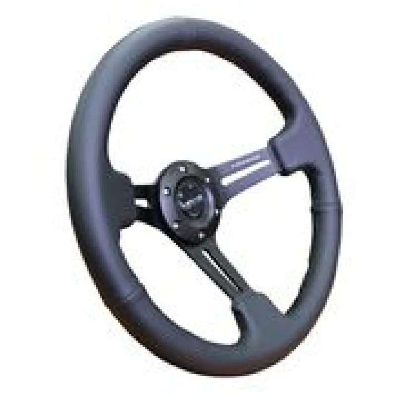 NRG Reinforced Steering Wheel (350mm / 3in. Deep) Black Leather w/ Black Stitching - Image 2