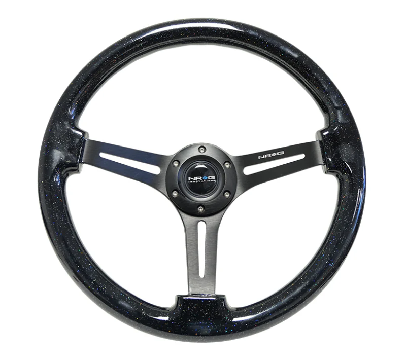 NRG Reinforced Steering Wheel (350mm / 3in. Deep) Black Multi Color Flake Wood w/ Black Matte Center - Image 2