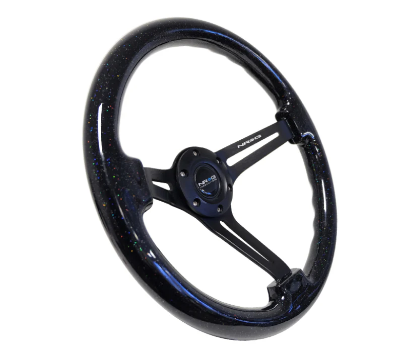 NRG Reinforced Steering Wheel (350mm / 3in. Deep) Black Multi Color Flake Wood w/ Black Matte Center - Image 3