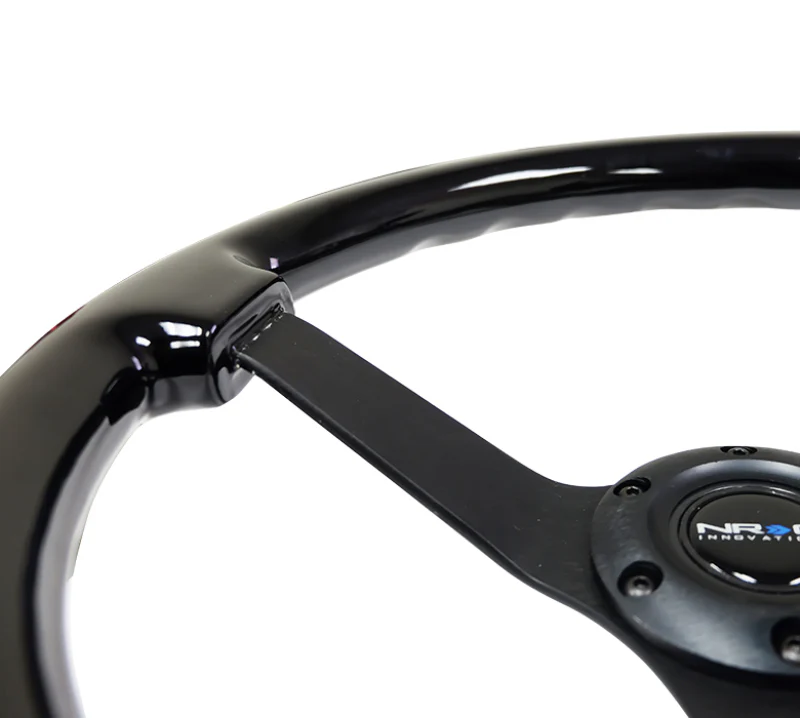 NRG Reinforced Steering Wheel (350mm / 3in. Deep) Black w/Black Chrome Solid 3-Spoke Center - Image 2
