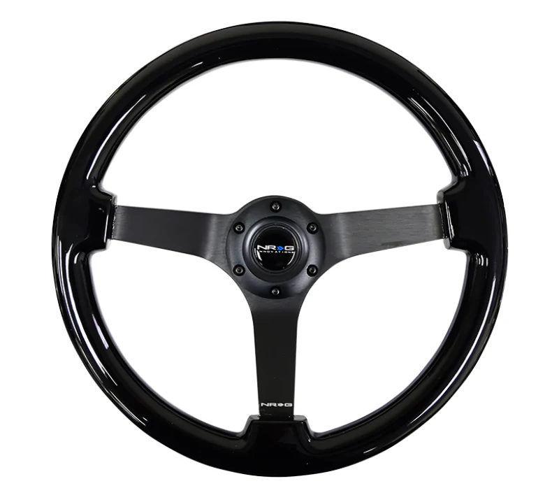 NRG Reinforced Steering Wheel (350mm / 3in. Deep) Black w/Black Chrome Solid 3-Spoke Center - Image 3