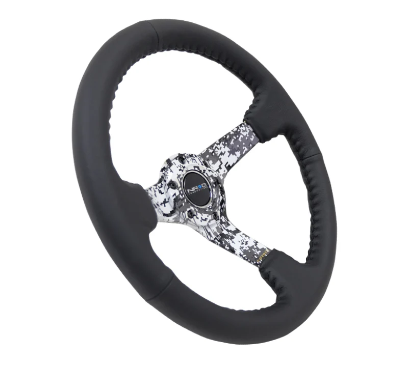 NRG Reinforced Steering Wheel (350mm / 3in. Deep) Blk Leather w/Hydrodipped Digi-Camo Spokes - Image 4