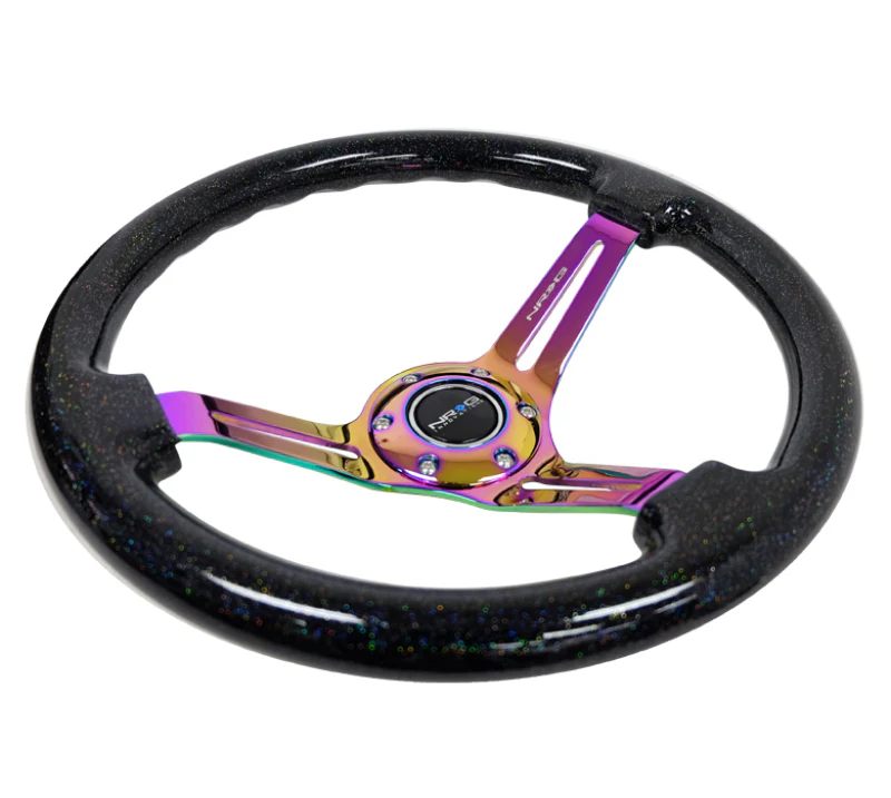 NRG Reinforced Steering Wheel (350mm / 3in. Deep) Blk Multi Color Flake w/ Neochrome Center Mark - Image 2
