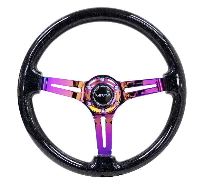 NRG Reinforced Steering Wheel (350mm / 3in. Deep) Blk Multi Color Flake w/ Neochrome Center Mark - Image 3