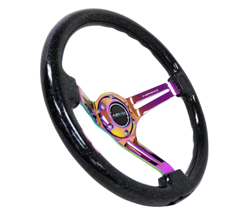 NRG Reinforced Steering Wheel (350mm / 3in. Deep) Blk Multi Color Flake w/ Neochrome Center Mark - Image 4