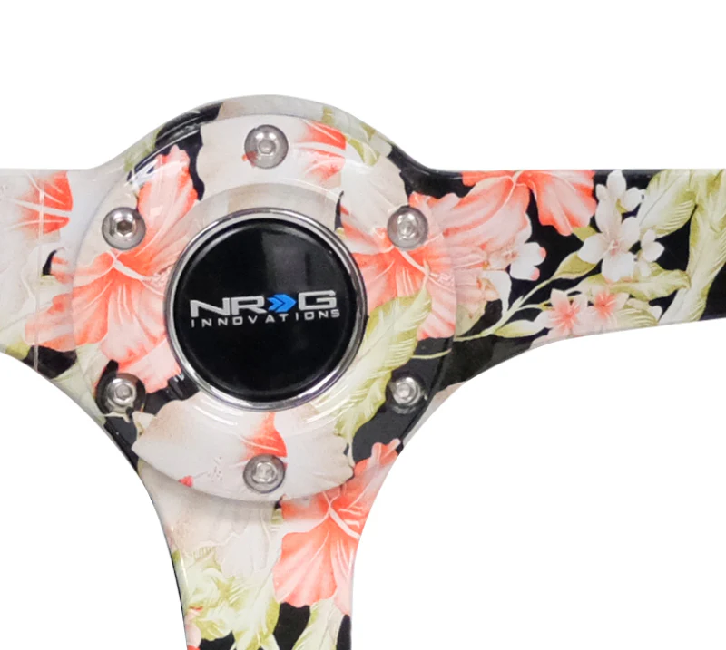 NRG Reinforced Steering Wheel (350mm / 3in. Deep) Blk Suede Floral Dipped w/ Blk Baseball Stitch - Image 2