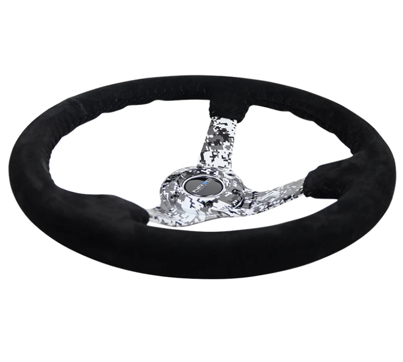 NRG Reinforced Steering Wheel (350mm / 3in. Deep) Blk Suede w/Hydrodipped Digi-Camo Spokes - Image 2