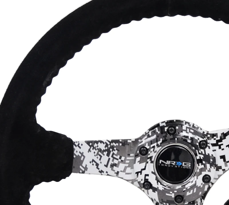 NRG Reinforced Steering Wheel (350mm / 3in. Deep) Blk Suede w/Hydrodipped Digi-Camo Spokes - Image 5