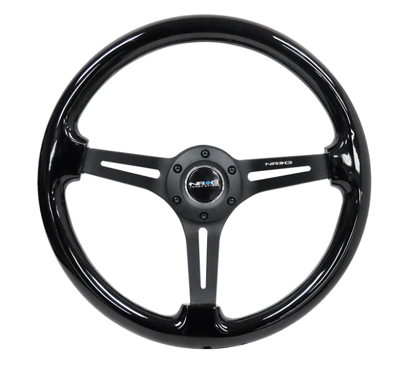 NRG Reinforced Steering Wheel (350mm / 3in. Deep) Blk Wood w/Blk Matte Spoke/Black Center Mark - Image 2
